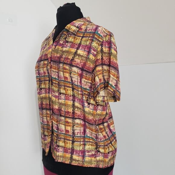 Liz Claiborne 100% Silk Plaid Button Front Top and High Rise Shorts Suit Set 8 - Picture 5 of 15